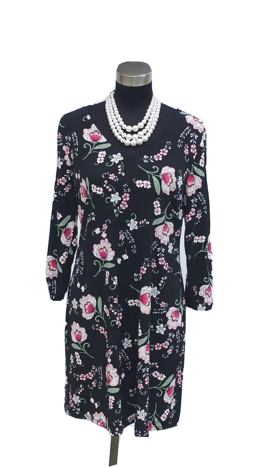 Kaari Blue Dress Sz M Black White Red Yellow Green Pink Knit A Line V Neck 8 10