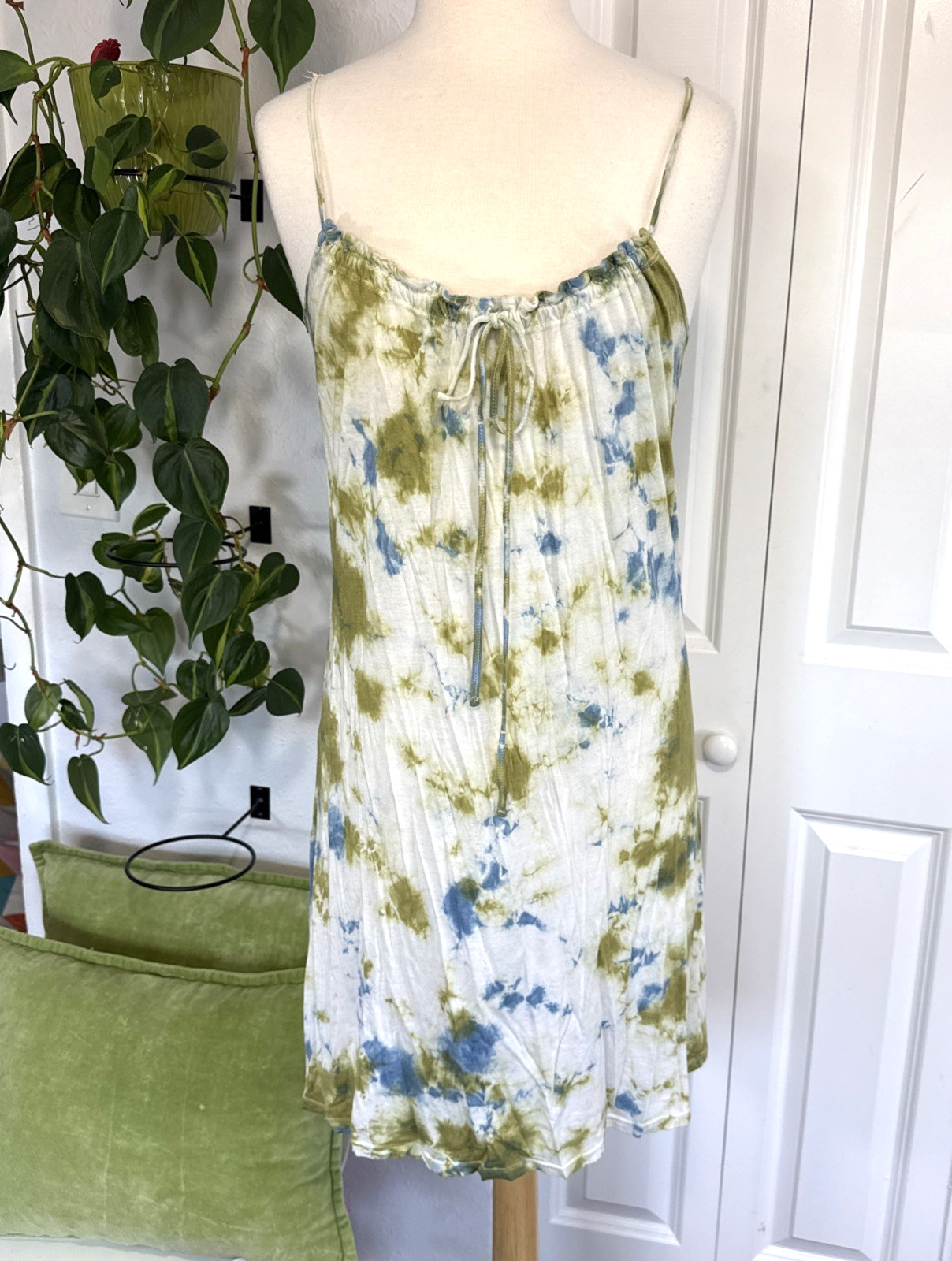 Mighty Fine Lucky Peace Sign Tie Dye Slip Dress Boho Spaghetti Strap Fairygrunge