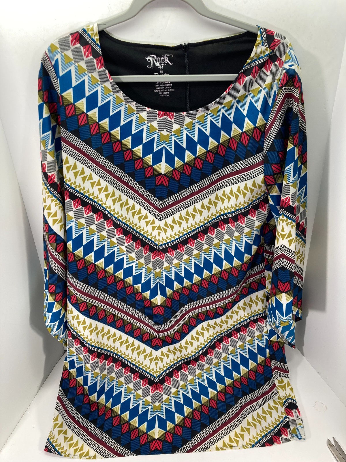 Rock 47 by Wrangler Tunic Dress Womens M Multicolor Geometric Print Zip Back