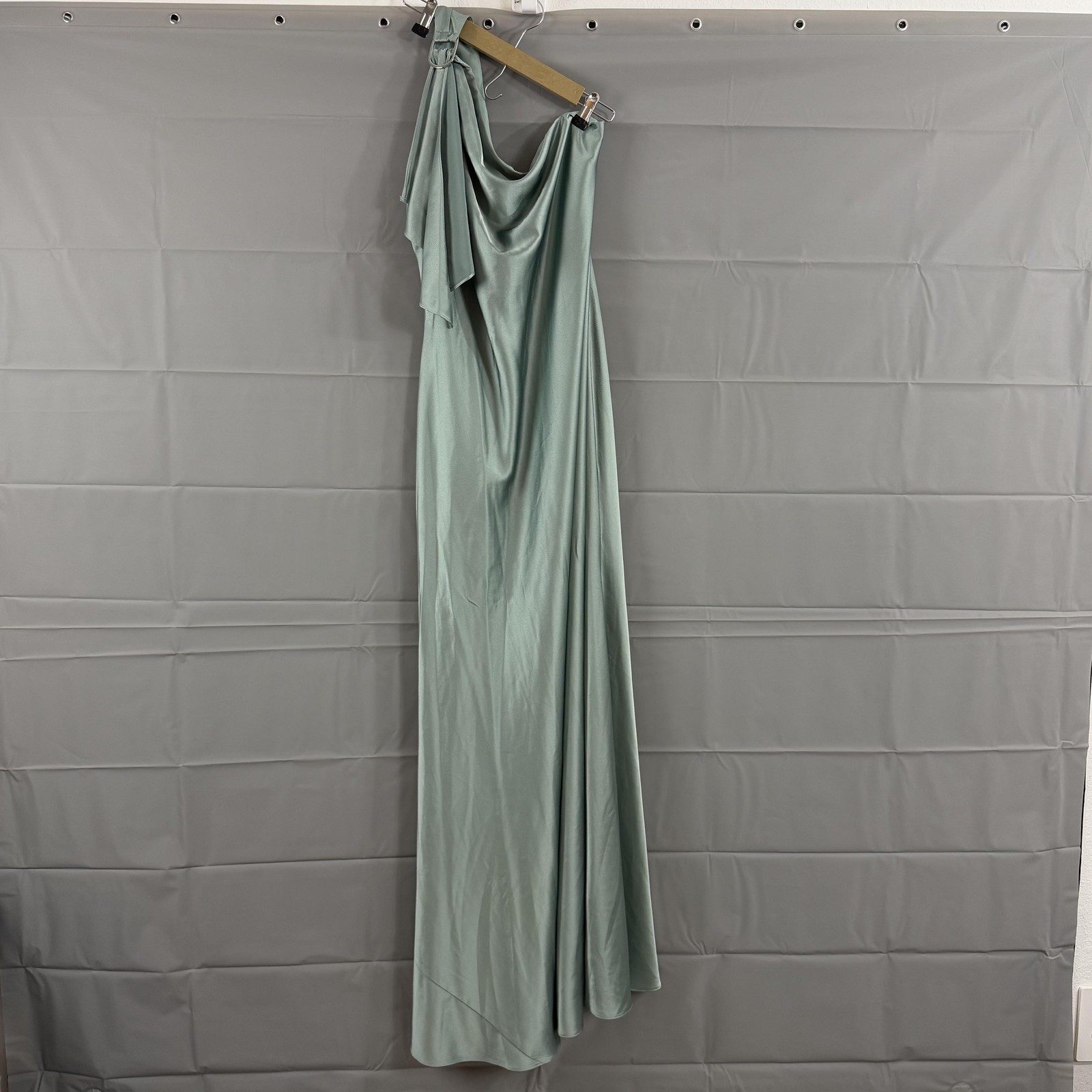 Lauren Ralph Lauren Dress 16 Satin Charmeuse One Shoulder Gown Maxi Green Formal