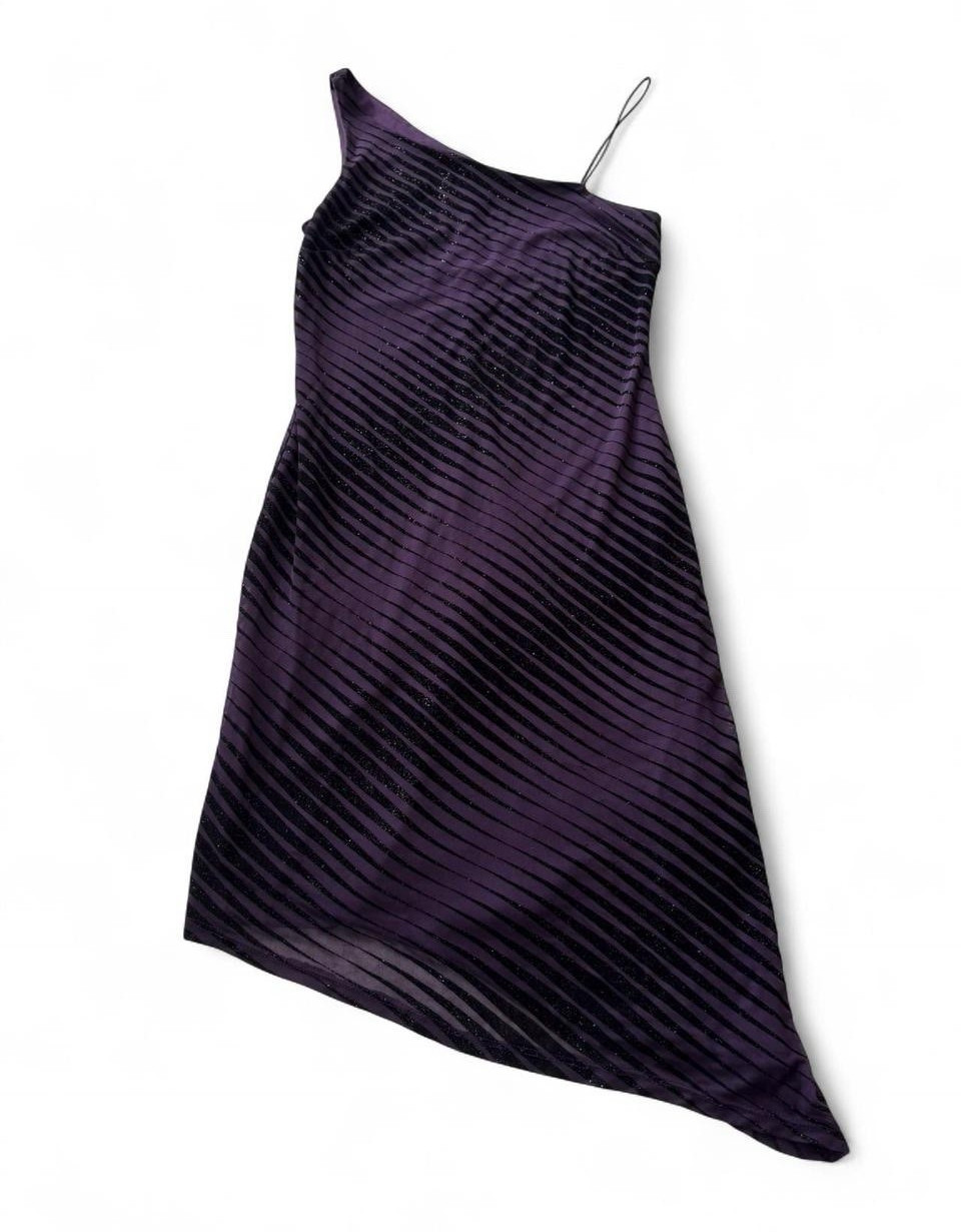 Tease Me Women’s S One Shoulder Satin Striped Asymmetric Midi Slip Dress