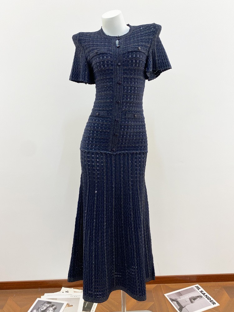 🎁AUTHENTIC Sandro Women Round Neck Rhinestone Crochet Knitted Evening Dress SML
