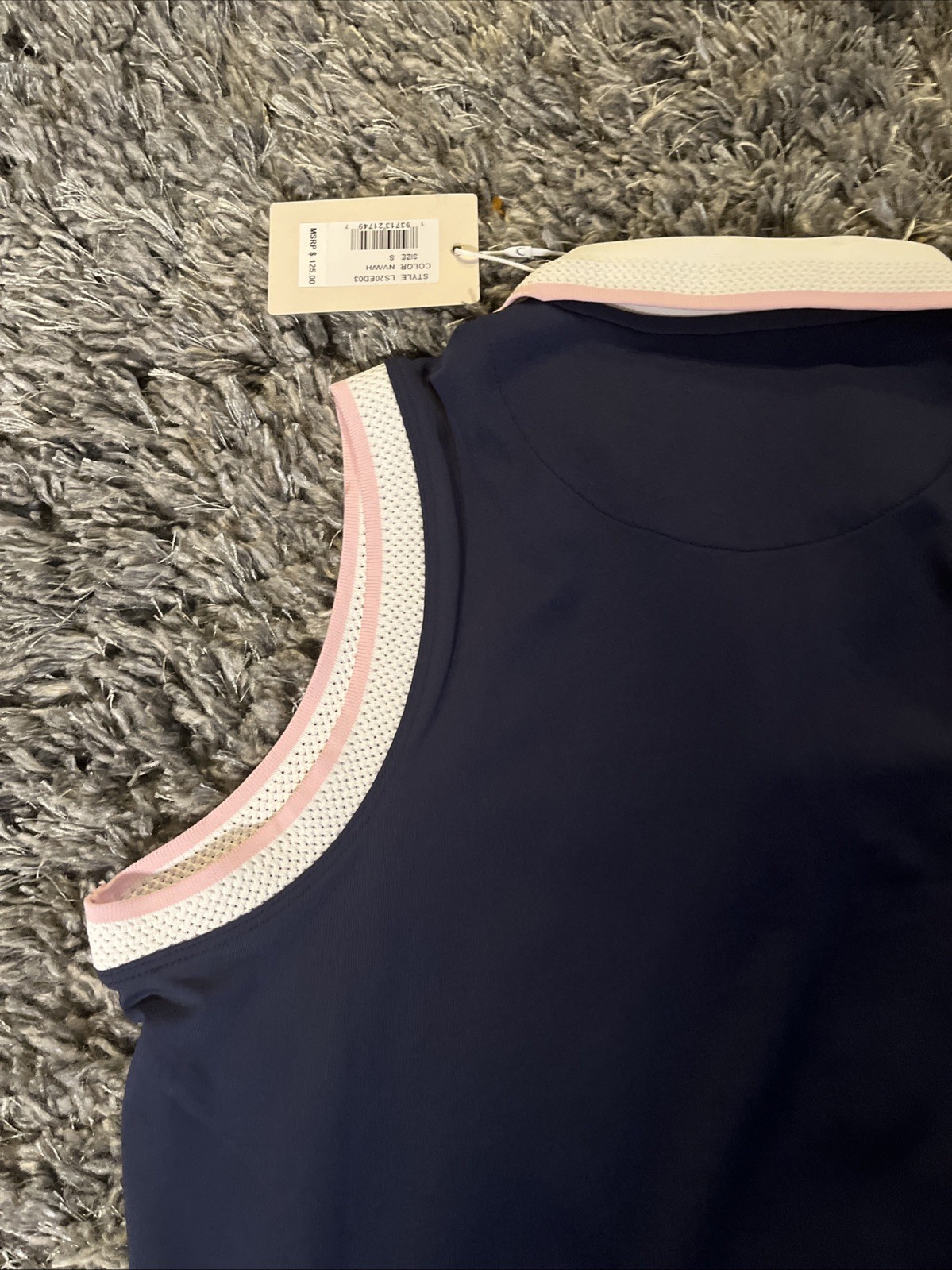 NWT Peter Millar Polo Dress 1/4 Zip Small Navy Blue-White Pink Trim Golf Tennis