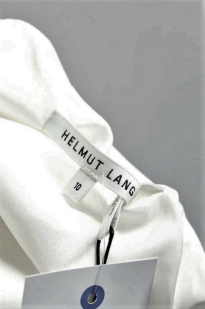 HELMUT LANG 10 White Acetate Blend Sleeveless Tie Waist Apron Shift Dress