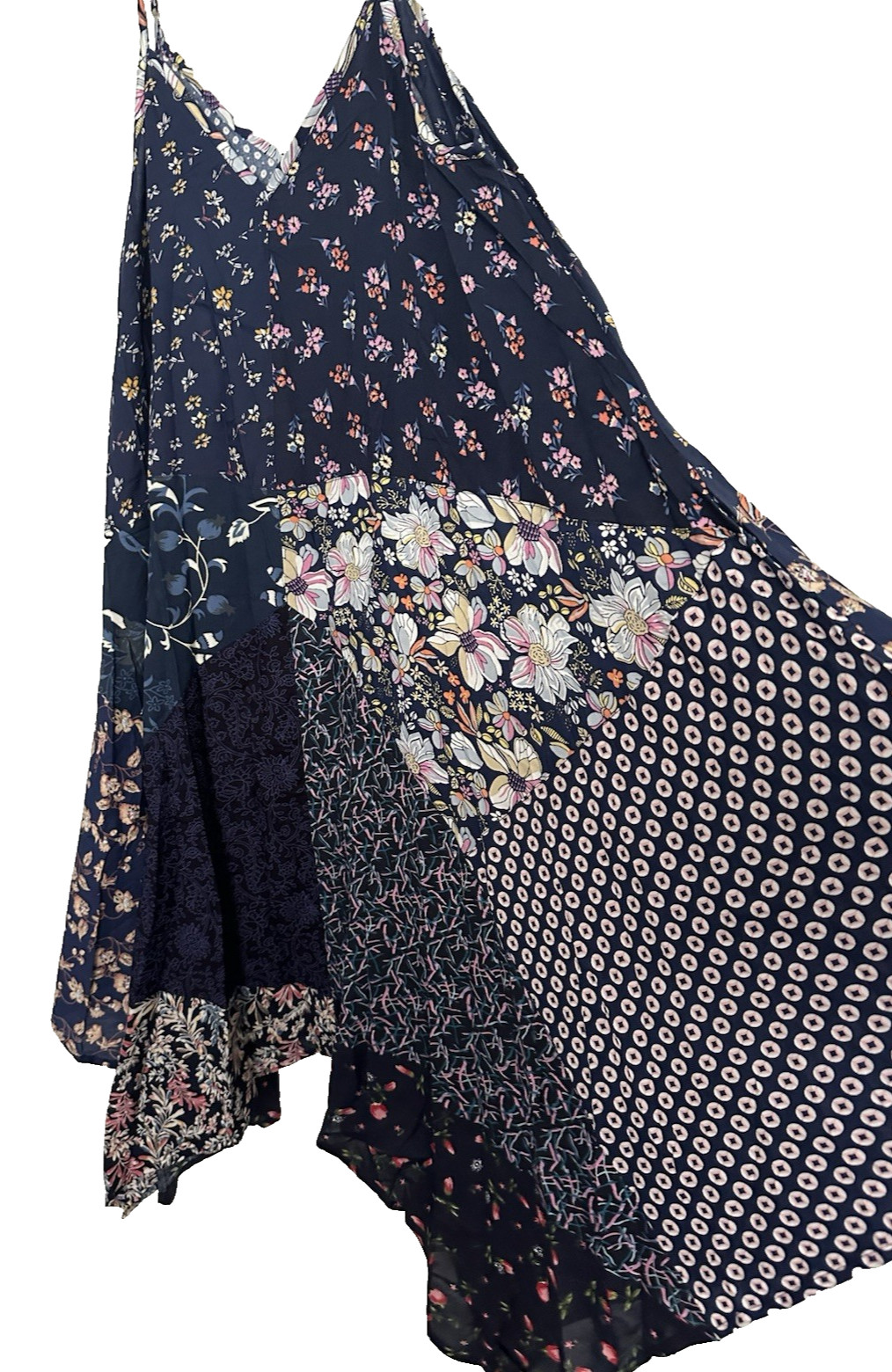 Jaded Gypsy L/XL Sleeveless Patchwork Floral Maxi Dress in Navy Blue NWT