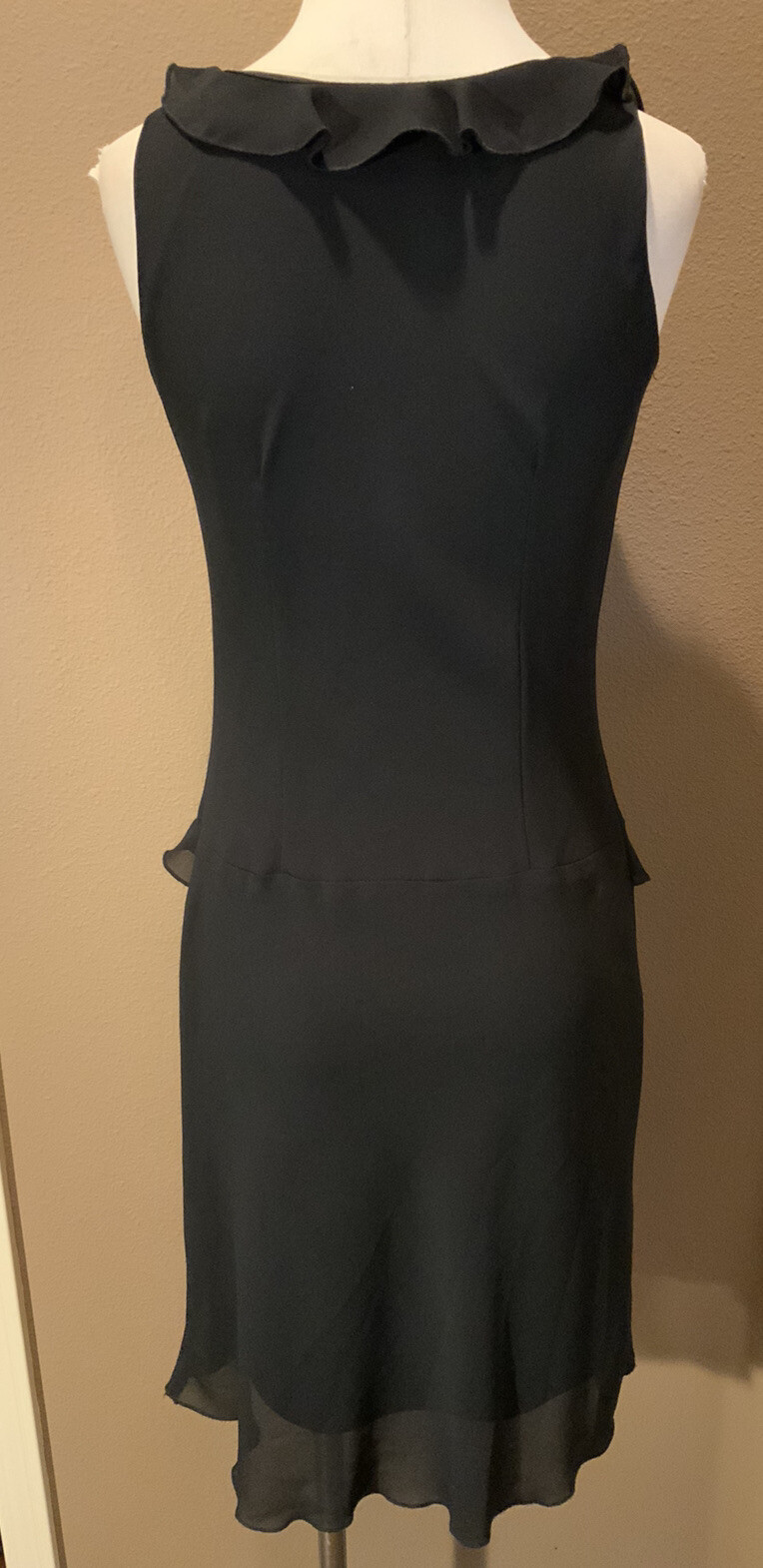 Dani Max 6 Small Quiet Luxury Sleeveless Black Chic Ruffled V Neck Dress