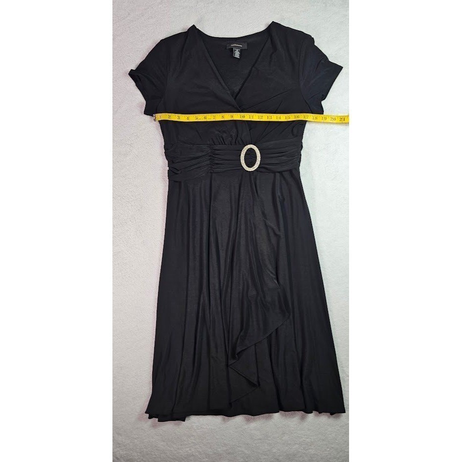 R&M Richards Womens Black Faux Wrap Rhinestone Buckle Cocktail Dress Size 14