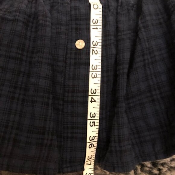 (New) Frye & Co. Navy Blue Plaid Cotton Rayon Button Front Prairie Dress Medium