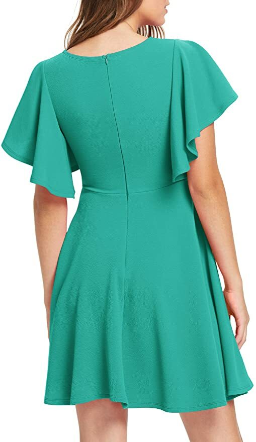 Romwe Stretchy A Line Swing Flared Skater Cocktail Party Dress, Teal Blue, S
