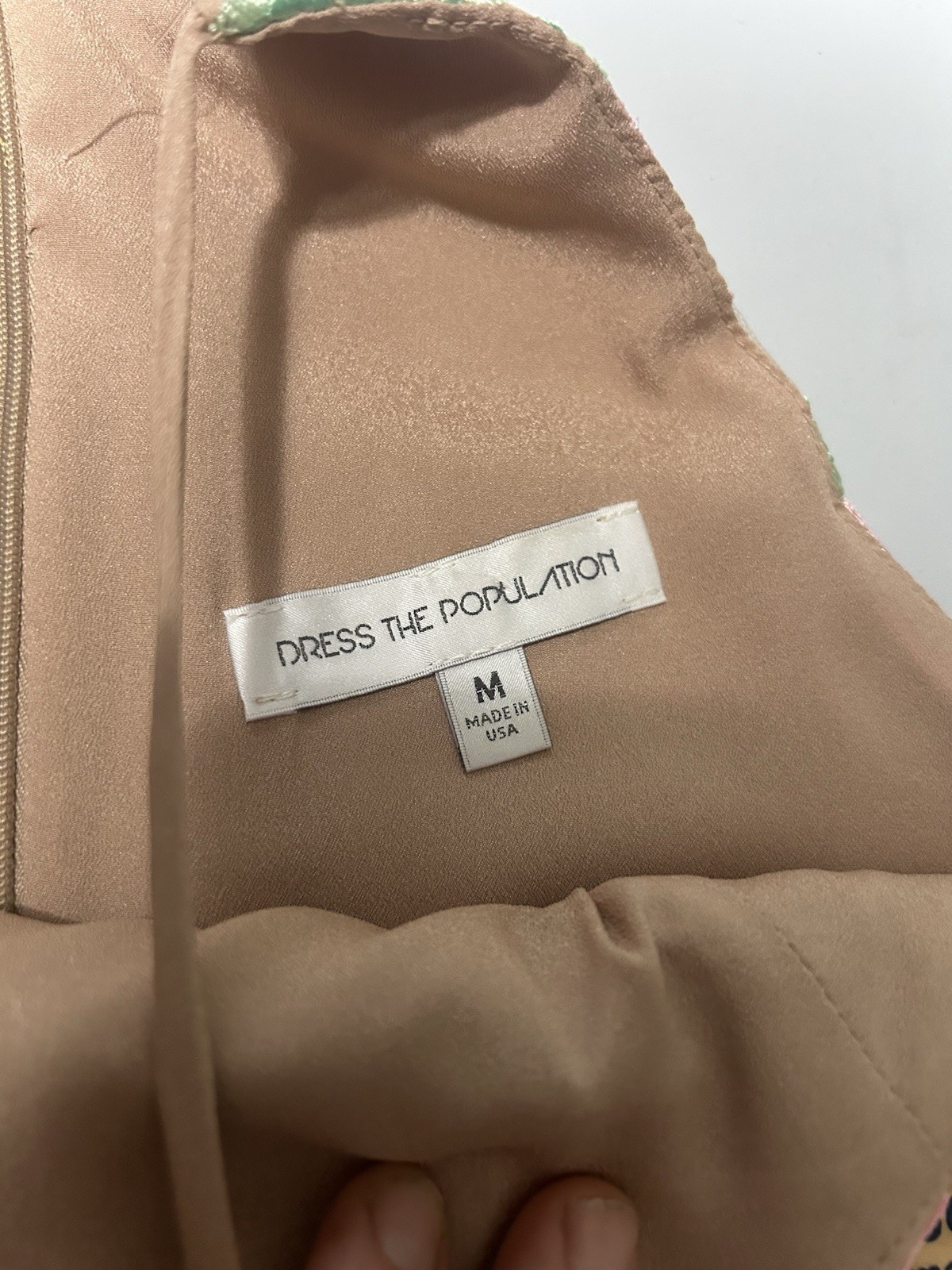 Dress The Population Floral Halter Sheath Dress Beige Tan Green Pink Size Medium