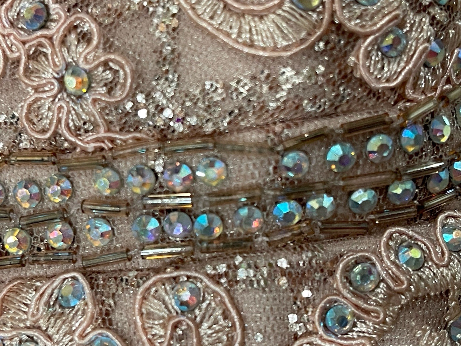Dancing Queen Spaghetti Strap Glitter Dress Lined Rose Gold Prom Wedding Size S