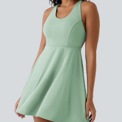 Halara Pale Green Strappy Backless Padded Mini Dress + Shorts Size Medium