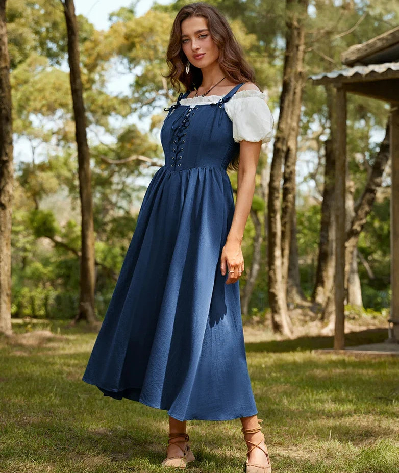 Scarlett Darkness Renaissance Dress Wide Straps Lace Up Corset Bodice Size L NEW