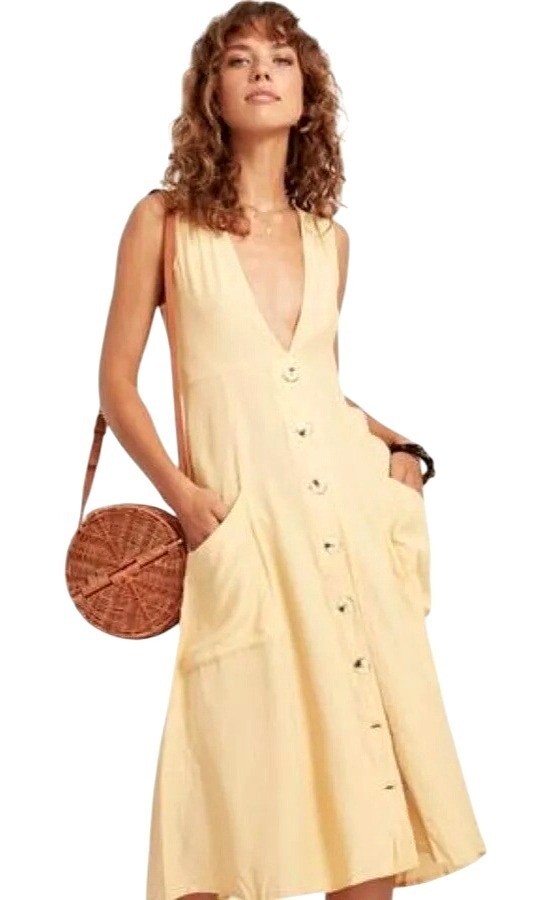 Faithfull The Brand Dress Women 4 Yellow Lemon Sorbet Blohm Midi Boho Cottage