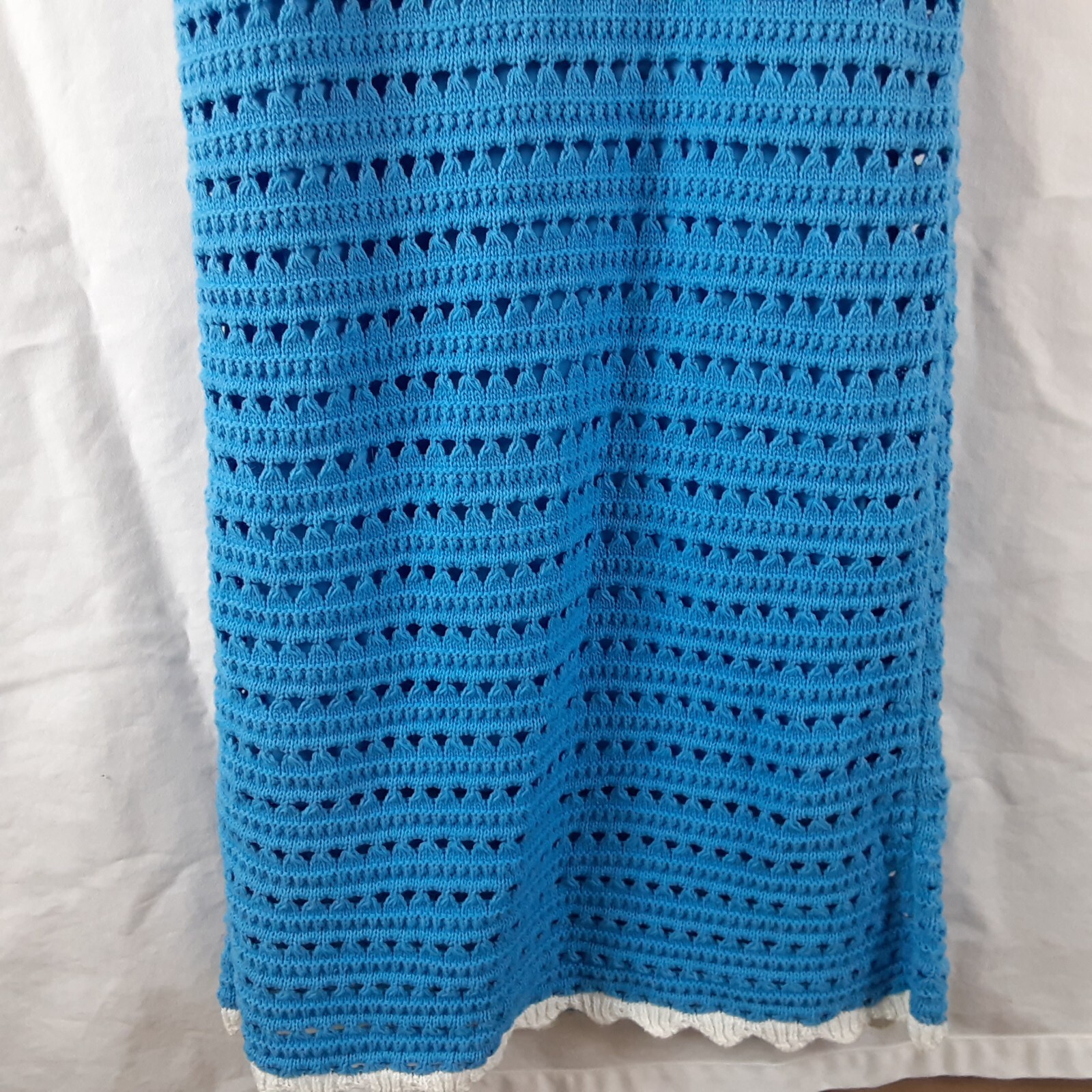 Willow & Wind Womens Small Blue Crochet Summer Dress Sleeveless White Trim