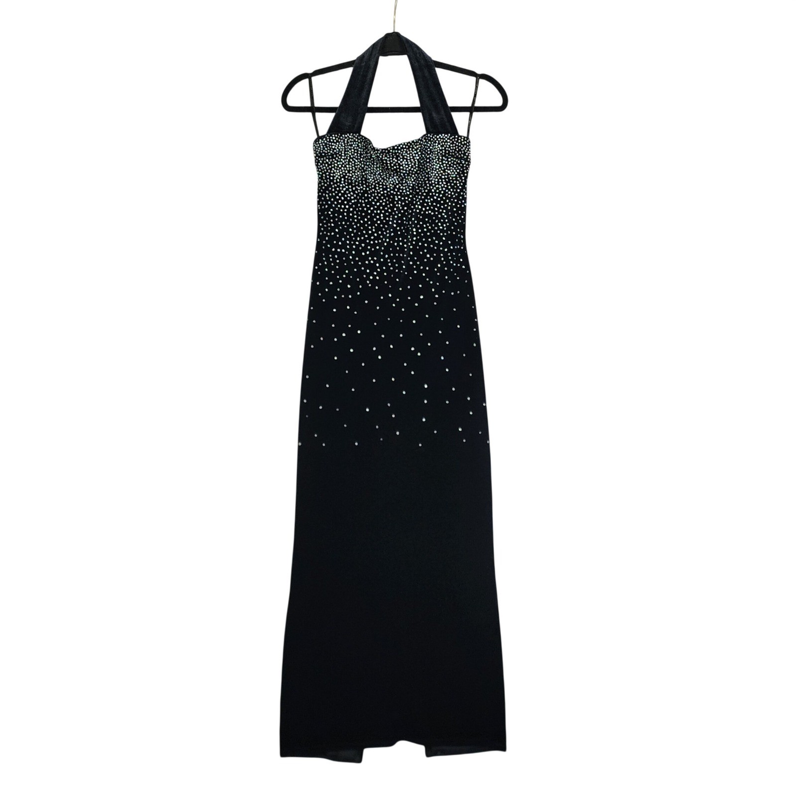 Scott McClintock Millennium 2000 Black Velvet Rhinestone Halter Gown Size 2 Y2K