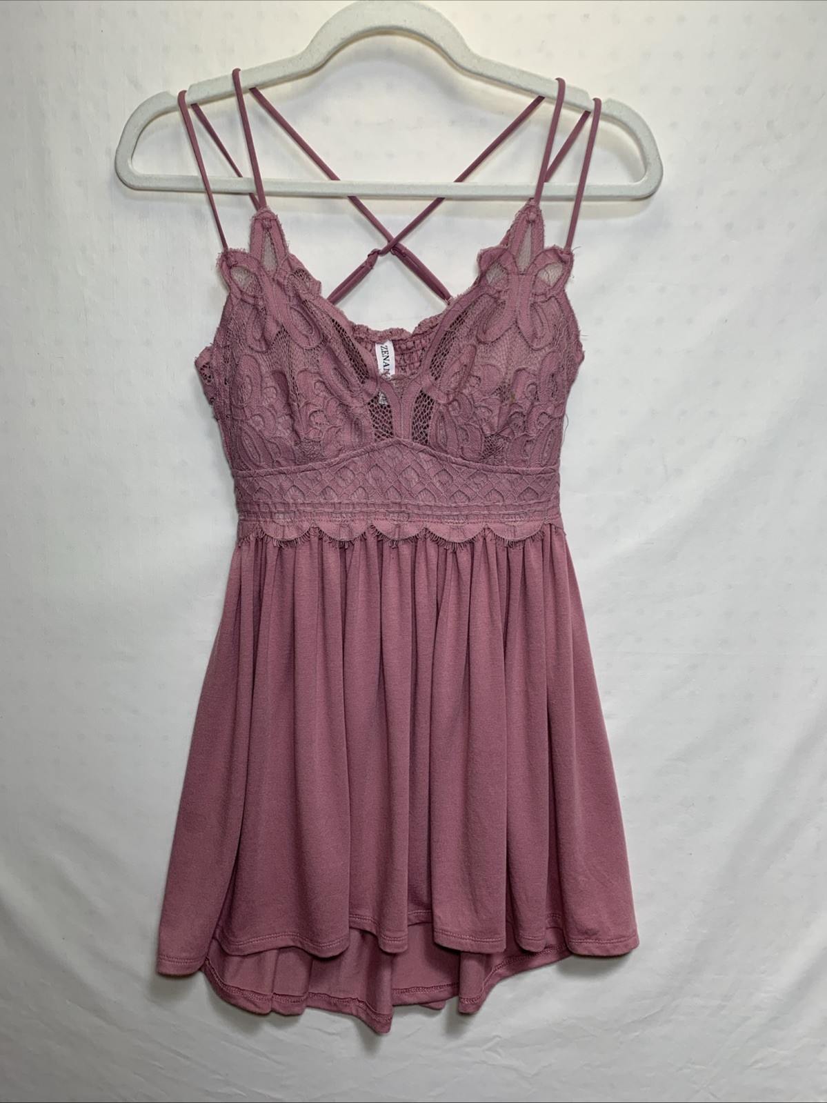 Feminine Lace Trimmed Flowy Tiered Whimsical Fairy Dress, Dusty Rose,Sz Large