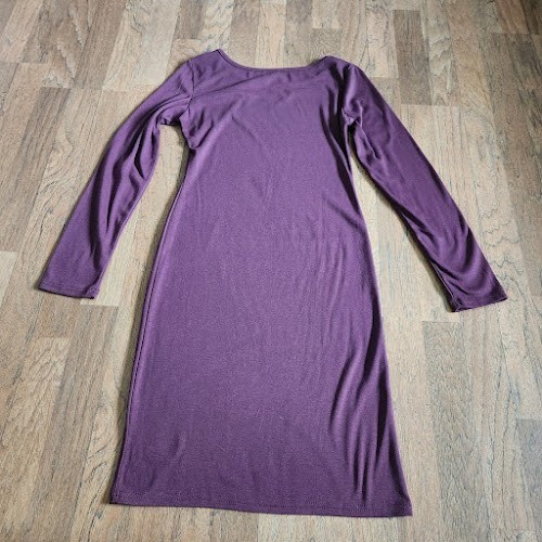 Plum Purple Long Sleeve Bodycon Midi Dress Scoop Neck Jersey Knit Minimalist 447