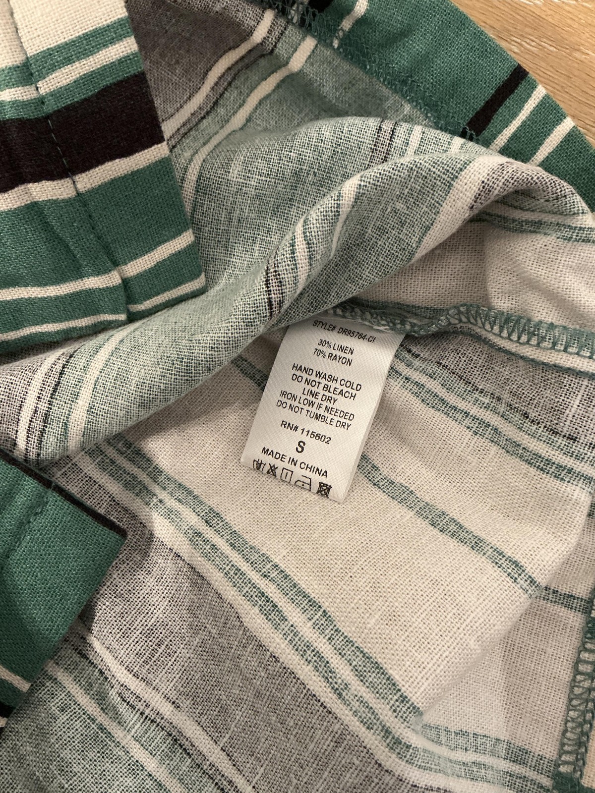 Lush Dress Womens Small Green Black Striped Button Front Linen Blend Sundress