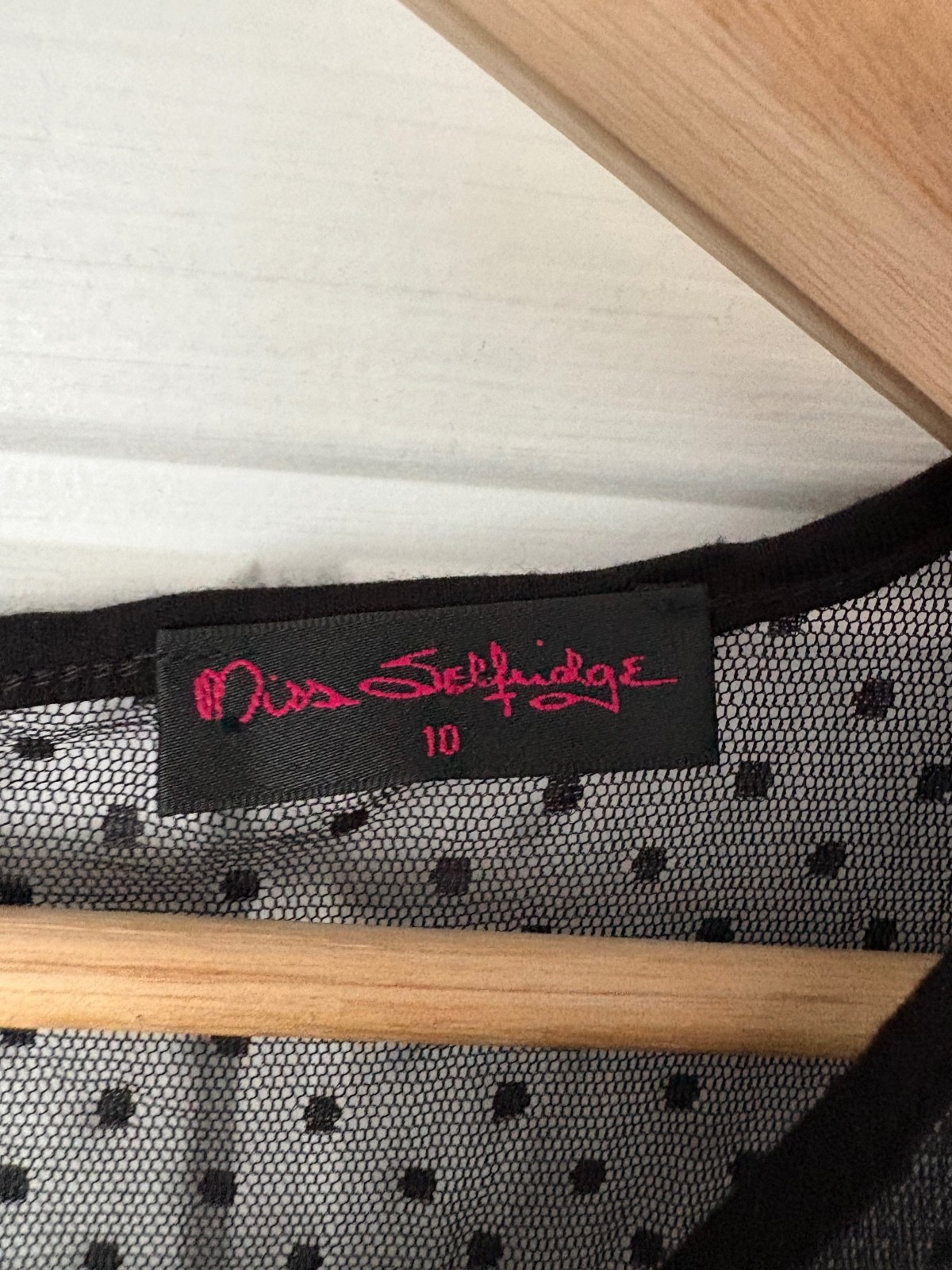 Miss Selfridge Black & Multicoloured Polka Dot Mesh Overlay Dress, UK 10