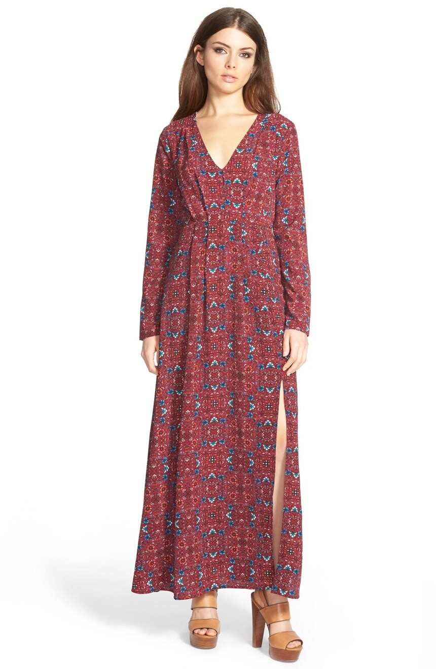 June and Hudson 121524 Womens Long Sleeve Maxi Dress Red/Burgundy Size Small