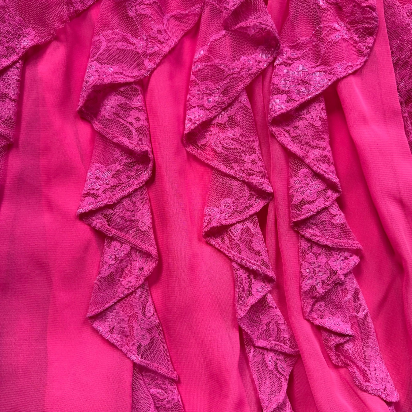 Hailey Logan Adrianna Papell Hot Pink Lace Corset Dress Ruched Ruffle Mini XS