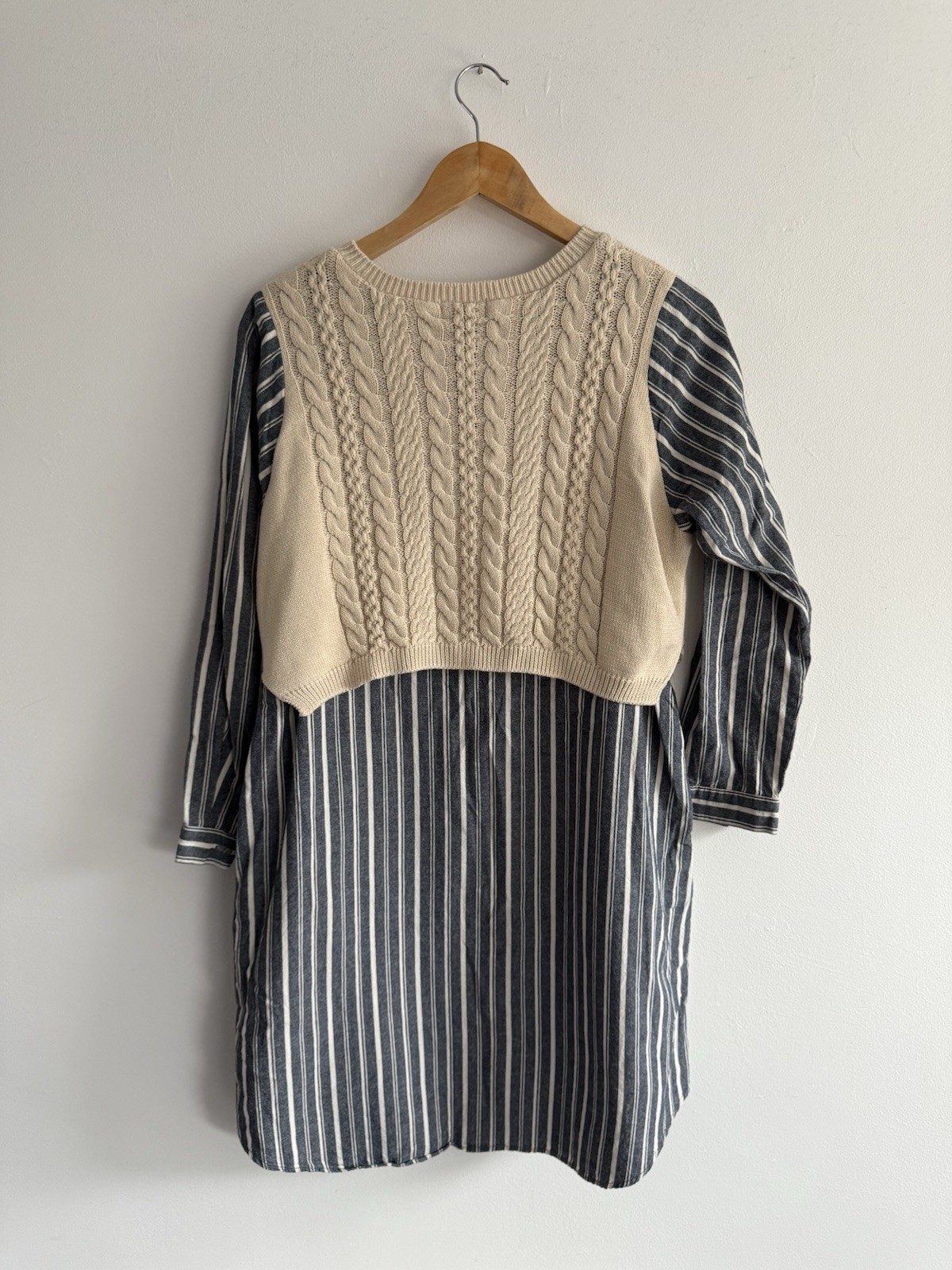 Beams Heart Dress Small Blue Brown White Striped Japan