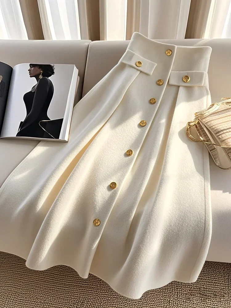 Elegant High Waist Sliming A-line Skirt for Women Autumn/Winter High Waist Vinta