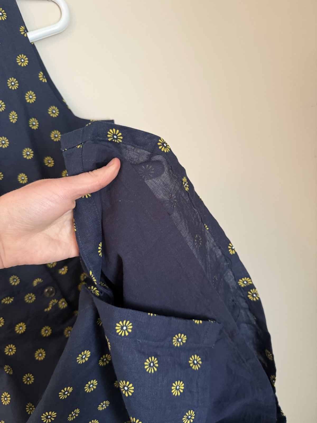 J.CREW Navy Yellow Floral Button Front Linen and Cotton Dress Size 0