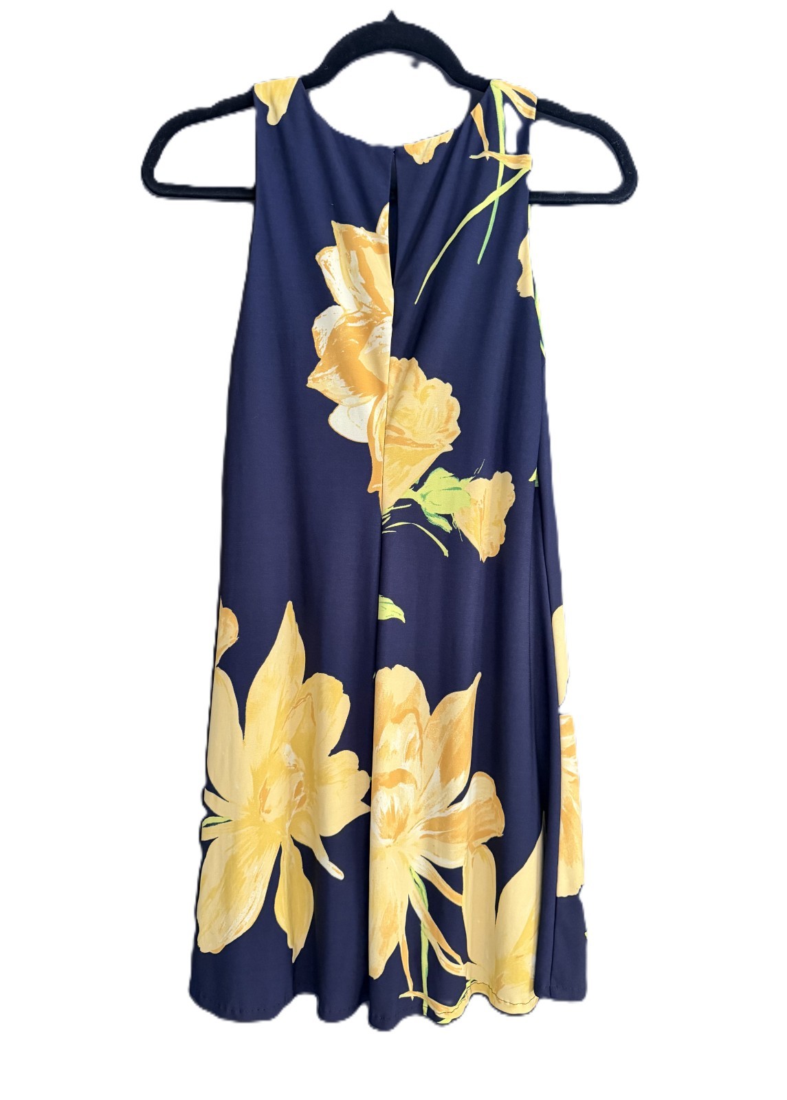 Ann Klein Sleeveless Mini Dress Navy Blue Yellow Green Floral Size 2