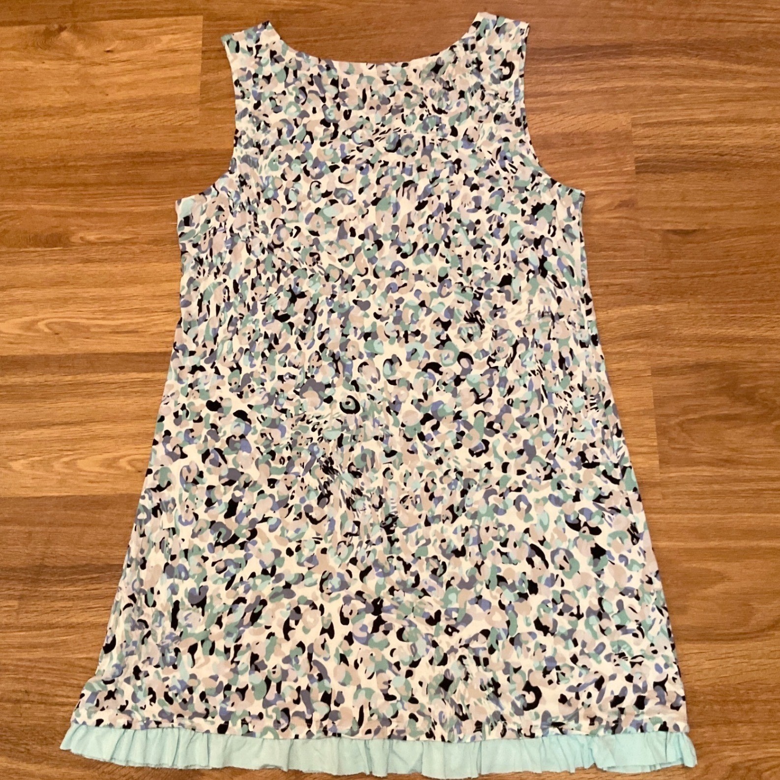 Womens Logo Layers Sleeveless Shift Dress Blue Mint Abstract Print Ruffle Hem L