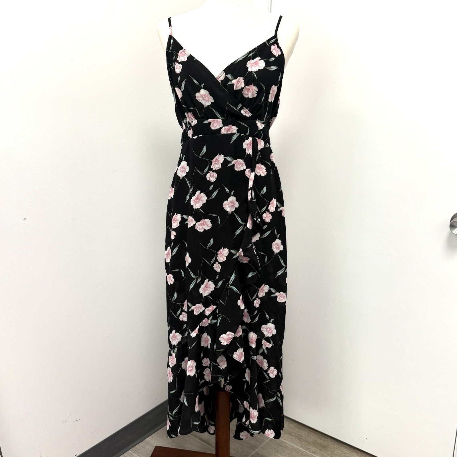 Romantic Floral Plunging V Midi Cocktail Dress Garden Party Wedding Guest Sz XL