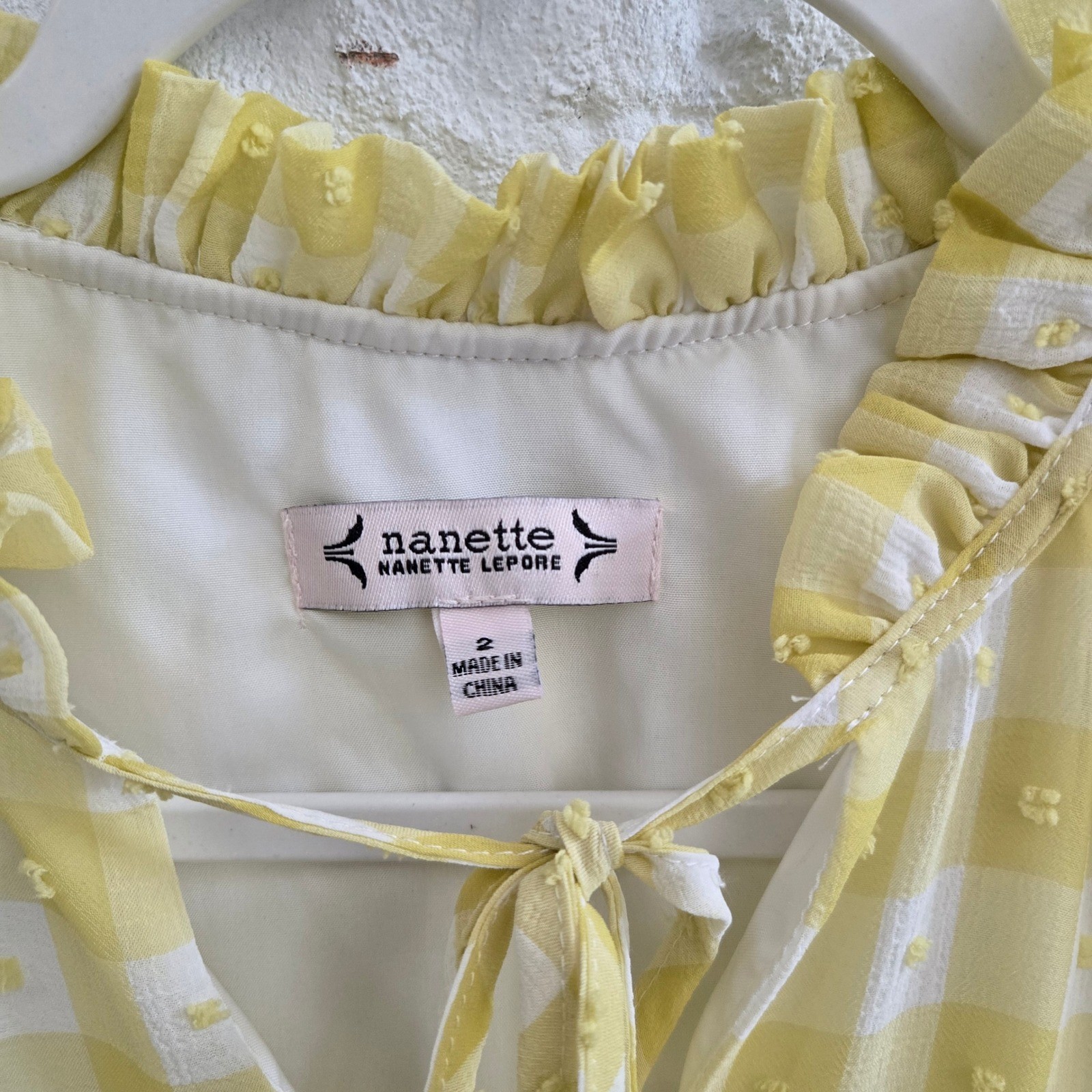 Nanette Lepore Yellow Gingham Clip Dot Tiered Midi Dress Womens Size 2