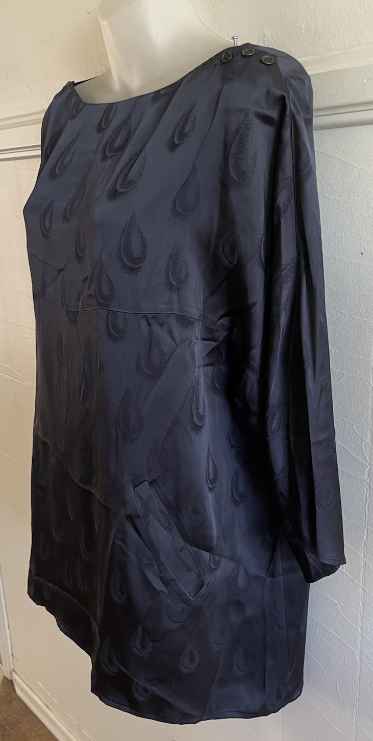 Vtg KENZO Paris Sheath Mini Dress Silky Viscose Navy Peacock Teardrops SZ 38 M