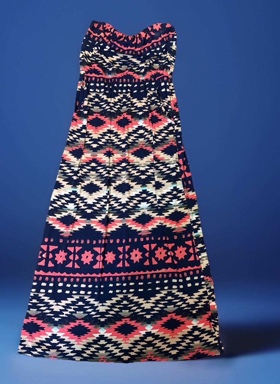 Trixxi Maxi Tube Dress M Strapless Beachy Multicolor Aztec Boho Coastal