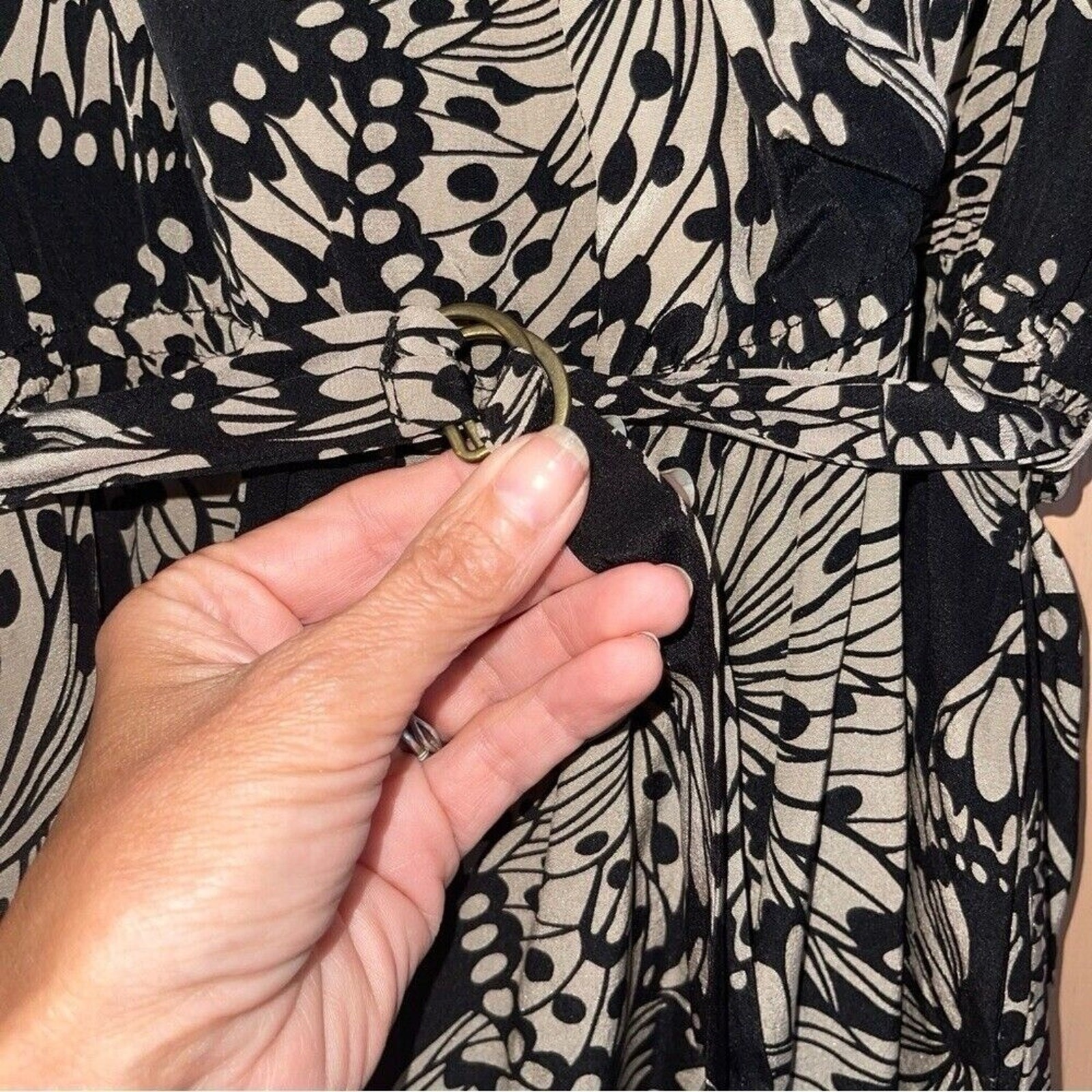 Presley Skye Midi Butterfly Print Silk Dress Black Sz S Classic Sheer Whimsigoth
