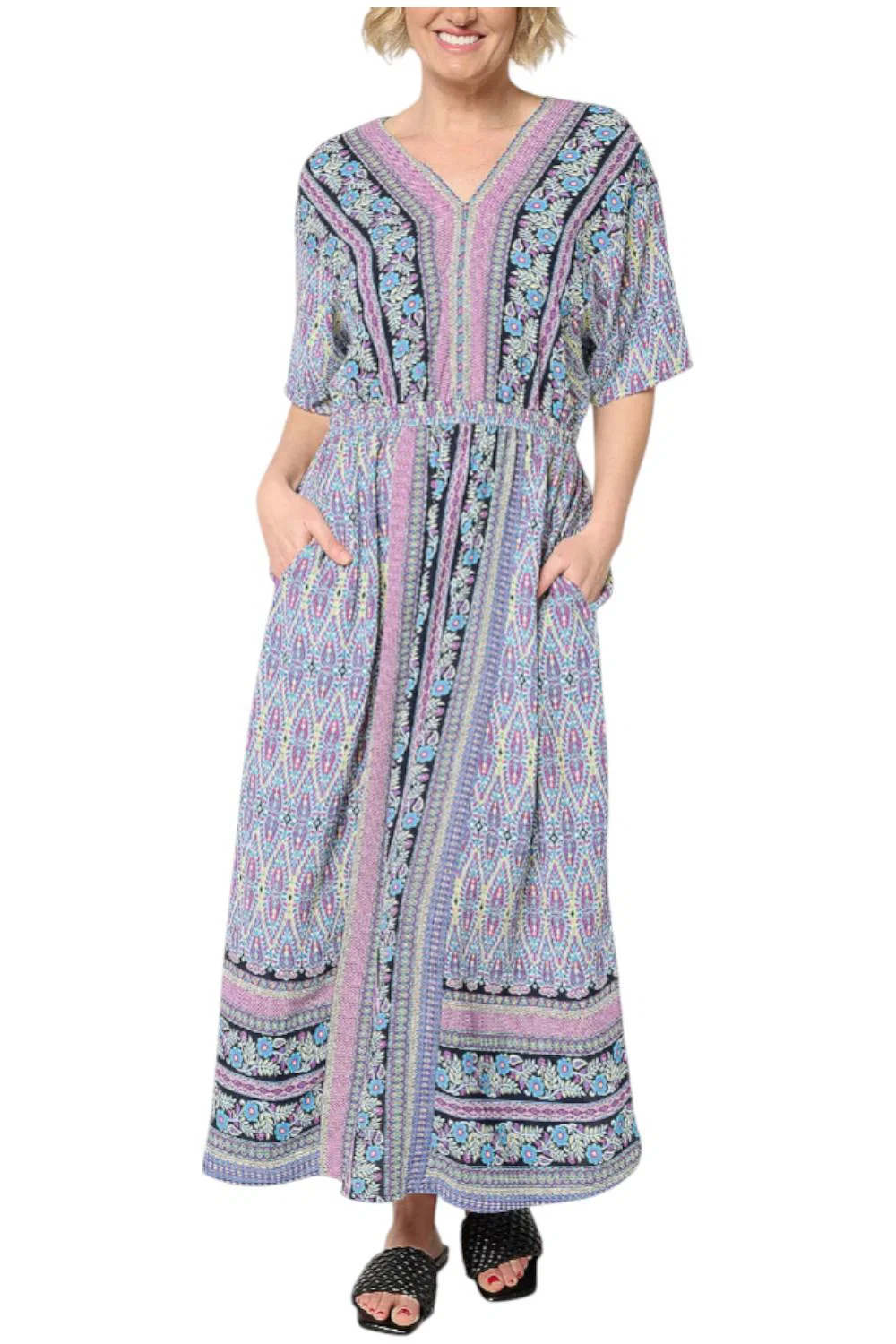Belle Boho by Kim Gravel Women’s Lotus Sunrise Border Maxi Dress Blue