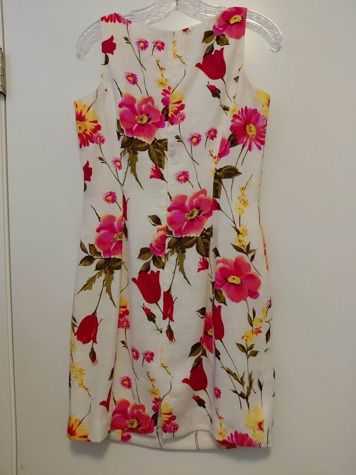 Jones New York 100% Linen Floral Shift Dress Sleeveless White Pink Yellow 4