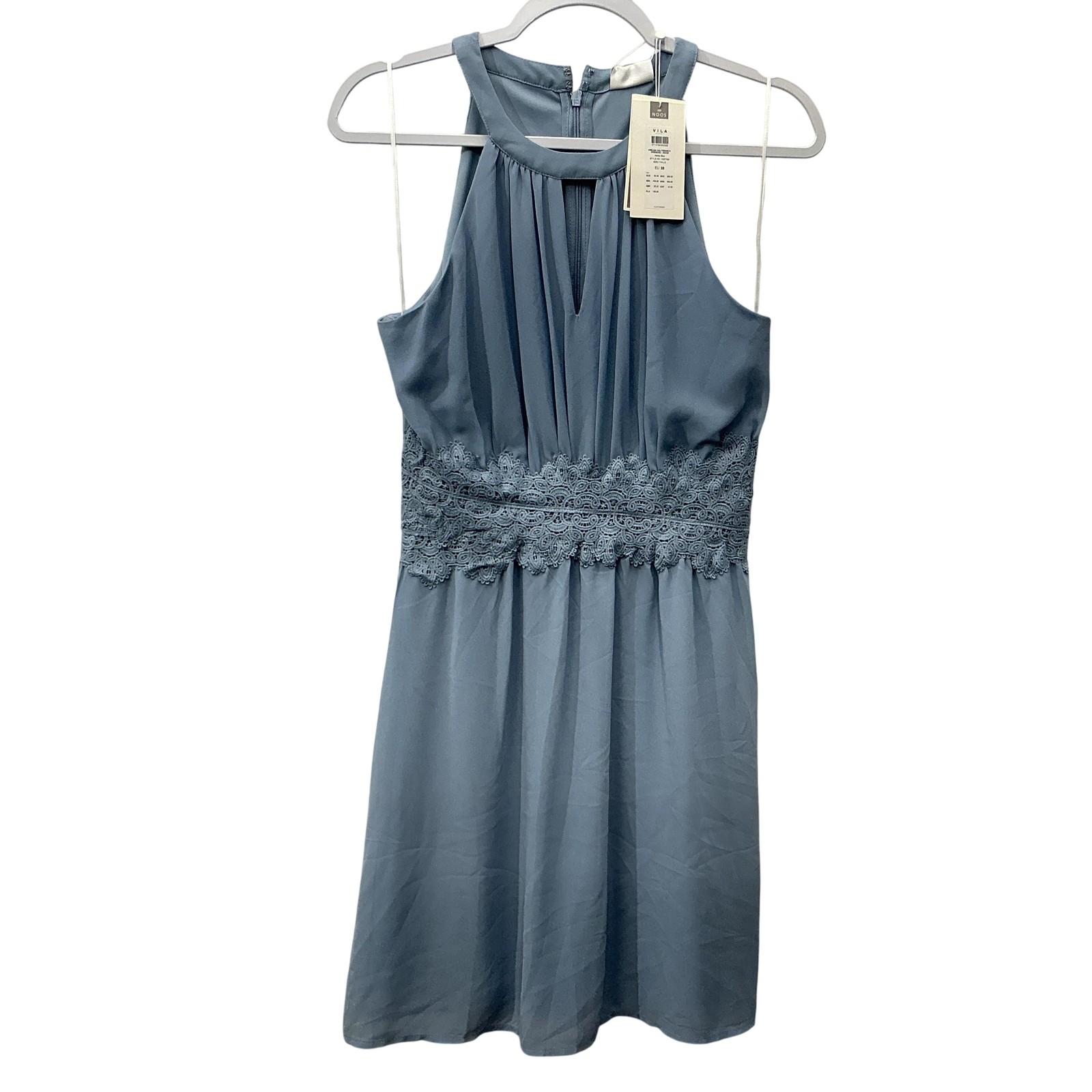 VILA Dress Womens Sz S Blue Halter Lace Waist Chiffon Fit Flare Mini Party new