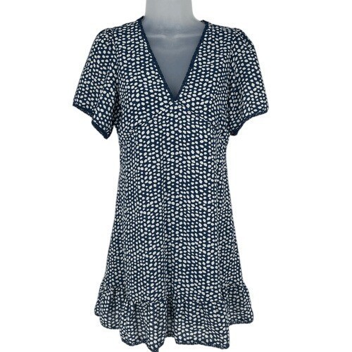 Urban Outfitters Navy Polka Dot Ruffle Hem Mini Dress S