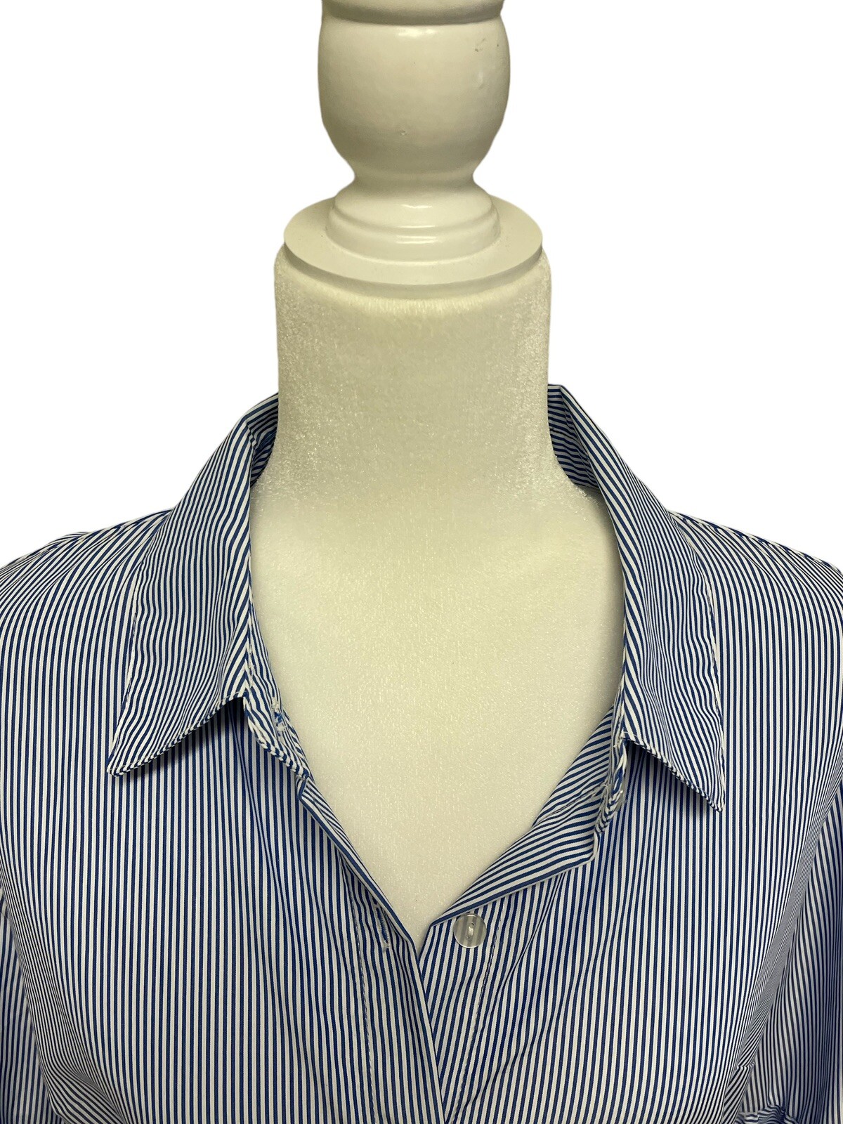 NWT Mlle Gabrielle XL Polyester Blue Stripe Button Down Shirt Dress Sash Belt