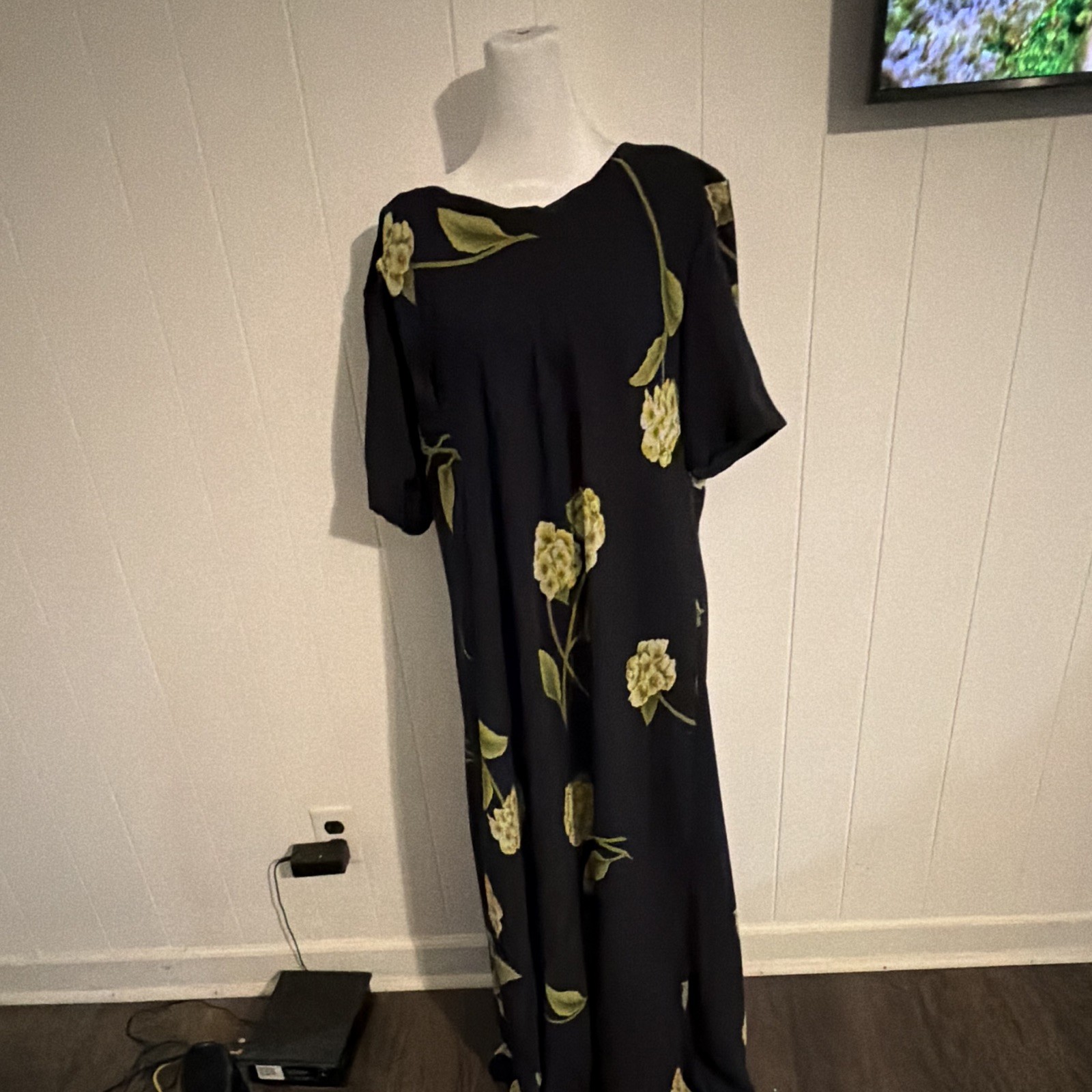 Jessica Howard Woman Womens Plus 20 Black Green Floral Maxi Dress Scoop Neck