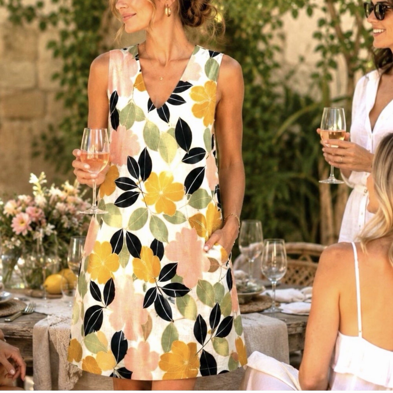 Rachel Zoe Women’s M V-Neck Sleeveless Floral Shift Knee-Length Dress Multicolor