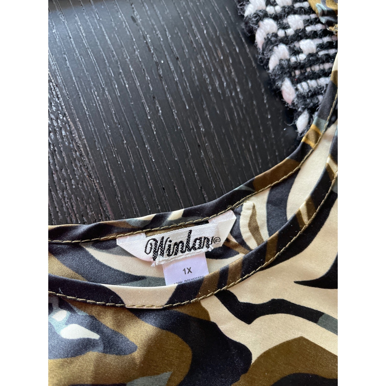 Winlar Zebra Animal Print Satin Slip Dress Brown Tan Black Sleeveless 1X