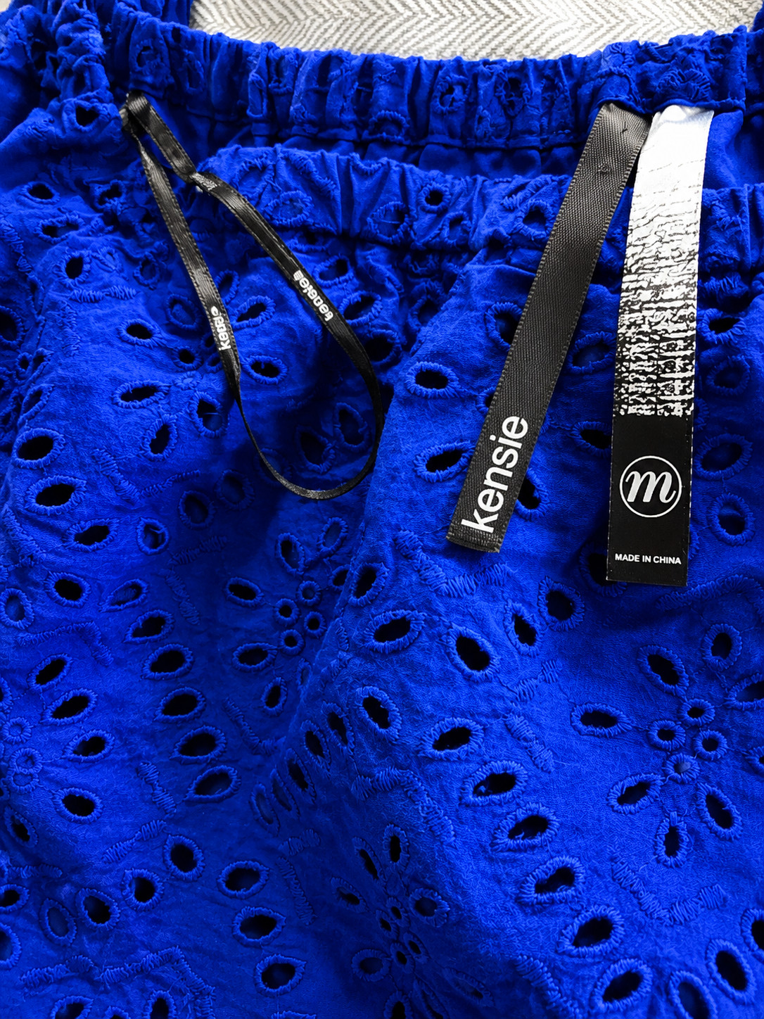 Kensie Royal Blue Eyelet Cotton Mini Dress | On/Off Shoulder | Size M
