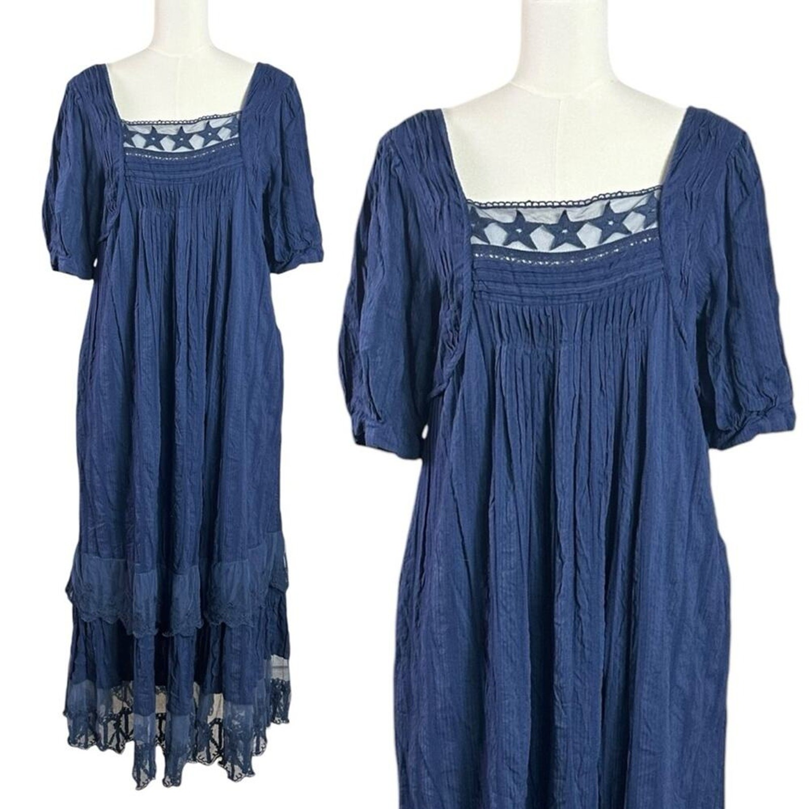 Free People Bohemian Cottage Americana Star Lace Calder Midi Dress Size Medium