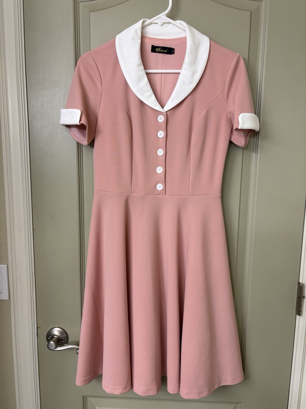 Wedtrend 50s Rockabilly Retro Audrey Hepburn Pink Swing Dress With White Sz S