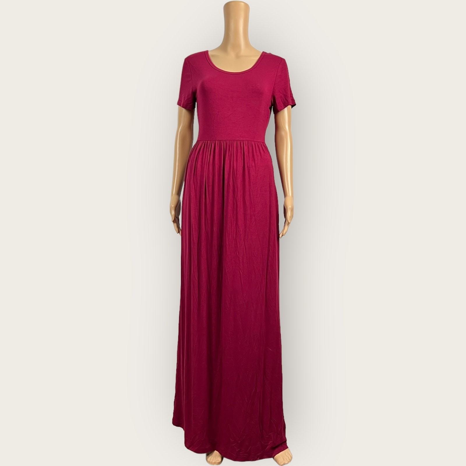 NEW Viishow MEDIUM Dark Wine Red Burgundy Loose Jersey Knit Maxi Casual Dress
