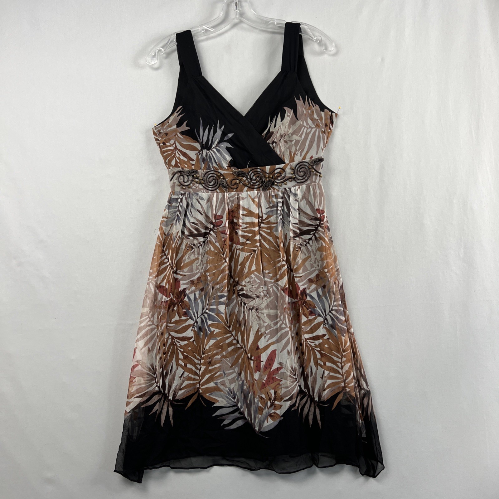 COLDWATER CREEK Sleeveless Dress size Petite 6 Silk Flowy V-neck Boho Beaded