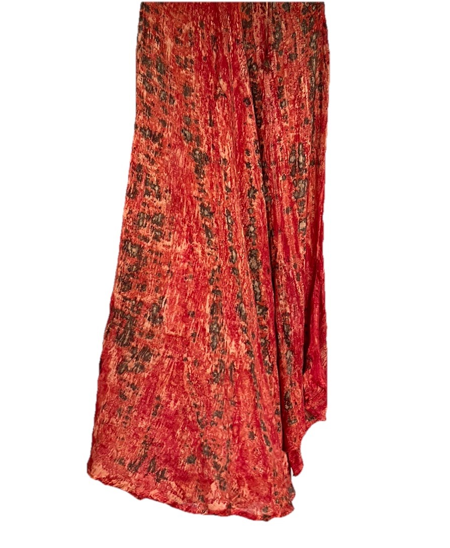 Cute Options Boho Batik Dress OS Rust Orange Flowy Handkerchief Hem Festival